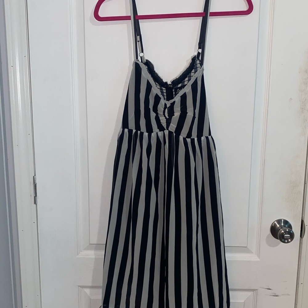 Sourpuss Black and White Striped Midi Dress